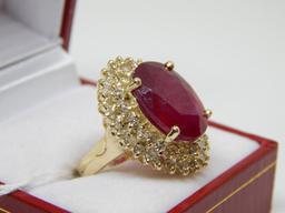 14K YELLOW GOLD RUBY AND DIAMOND RING