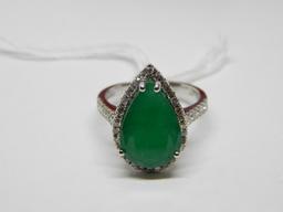 14K WHITE GOLD EMERALD AND DIAMOND RING