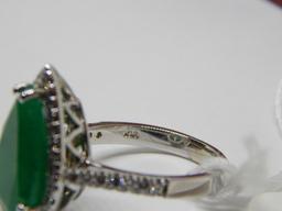 14K WHITE GOLD EMERALD AND DIAMOND RING