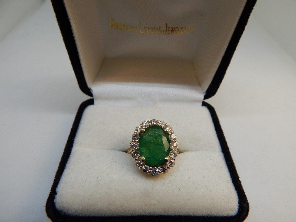 14KT YELLOW GOLD EMERALD AND DIAMOND RING