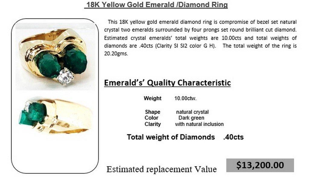 18K Gold "Twin Towers" Emerald Diamond Ring