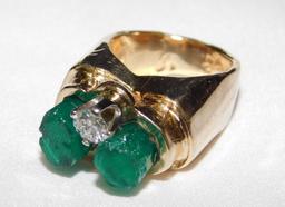 18K Gold "Twin Towers" Emerald Diamond Ring