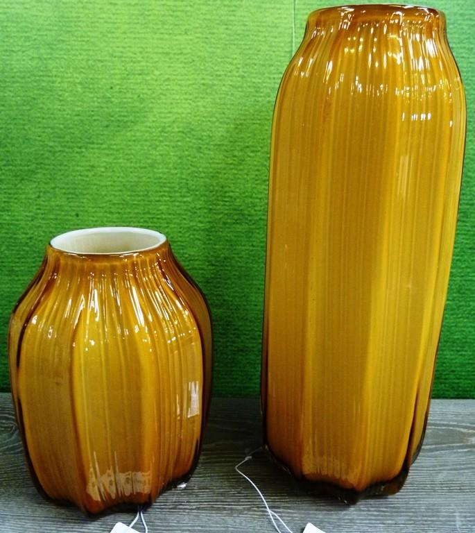 PAIR OF CORN HUSK GLASS VASES FROM WMC