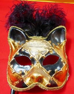 PAIR OF ITALIAN MADE ORNATE CAT MASK W/HANDLES