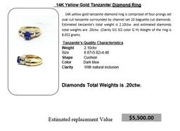 14KT YELLOW GOLD TANZANITE AND DIAMOND RING