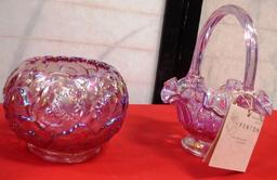 LOT OF THREE FENTON BASKETS & VASE