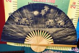 THREE DECORATIVE ASIAN FANS & WALL ART