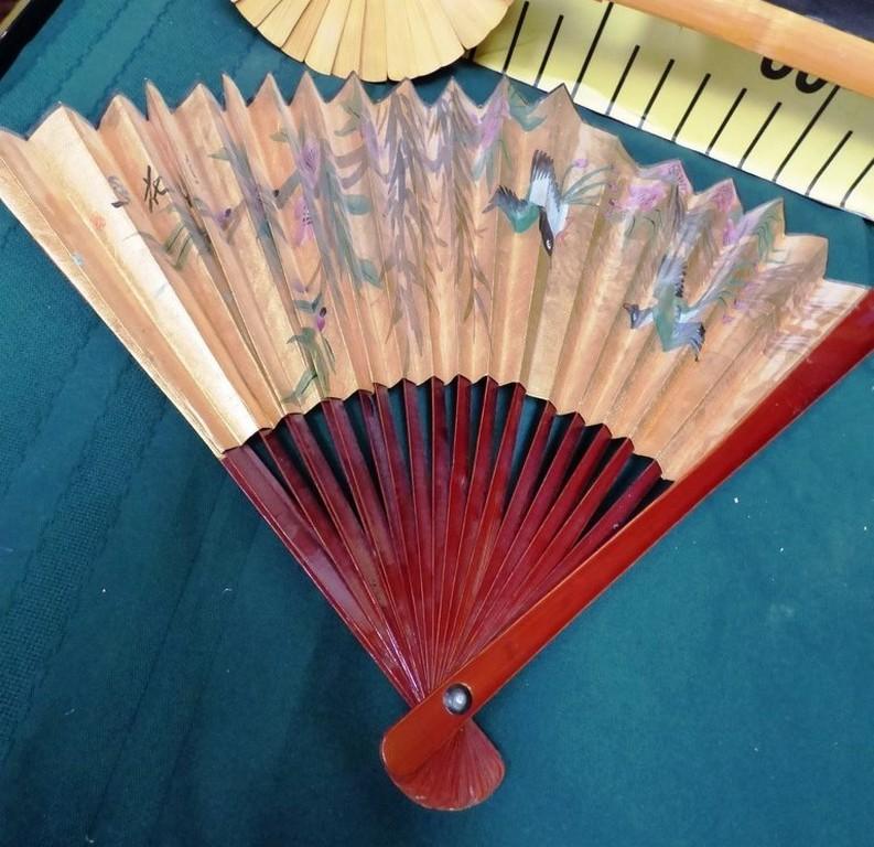 THREE DECORATIVE ASIAN FANS & WALL ART