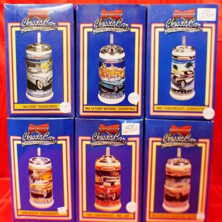 LOT OF 6 COLLECTIBLE BUDWEISER BEER MUGS WITH ORIGINAL BOXES