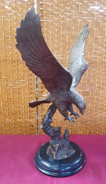 SIGNED BRONZE EAGLE WITH MARBLE BASE