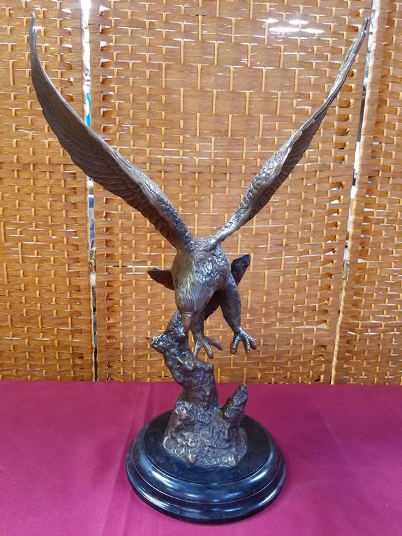 SIGNED BRONZE EAGLE WITH MARBLE BASE