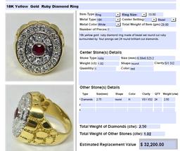 18KT YELLOW GOLD RUBY & DIAMOND RING