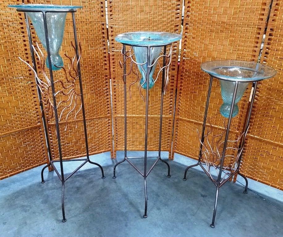 LOT OF 3 GLASS CANDLE HOLDERS W/STANDS