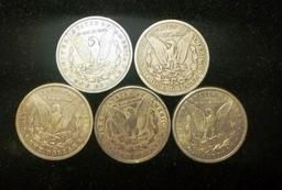 LOT OF 5 SILVER MORGAN DOLLARS - SEE PICS FOR YEARS & CONDITION