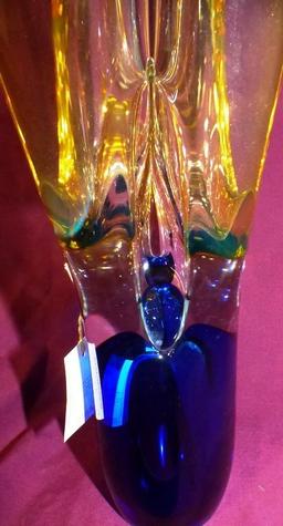 JUST BEAUTIFUL YELLOW BLUE ART GLASS FROM POLLAND