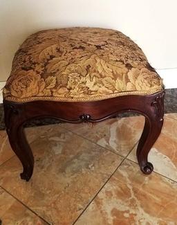 MAHOGANY FRAMED STOOL WITH FLORAL PRINT