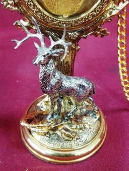 NEW DEER THEME POCKET WATCH W. STAND FROM THE FRANKLIN MINT