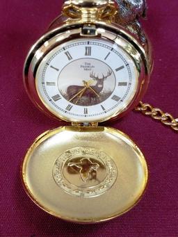 NEW DEER THEME POCKET WATCH W. STAND FROM THE FRANKLIN MINT