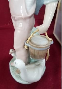 8" TALL LLADRO GIRL WITH WATER BUCKET & ORIGINAL BOX