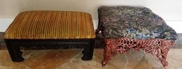 (2) FOOT STOOLS - ONE CAST IRON BASE & ONE WOOD BASE