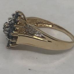 14KT YELLOW GOLD BLUE DIAMOND RING