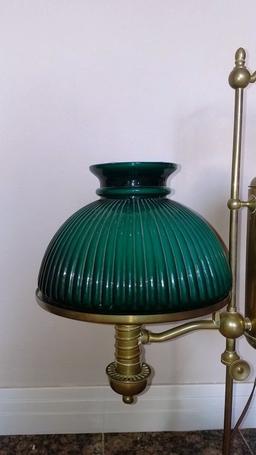 VINTAGE BRASS DESK LAMP WITH GREEN GLASS SHADES