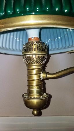 VINTAGE BRASS DESK LAMP WITH GREEN GLASS SHADES