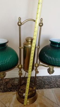 VINTAGE BRASS DESK LAMP WITH GREEN GLASS SHADES