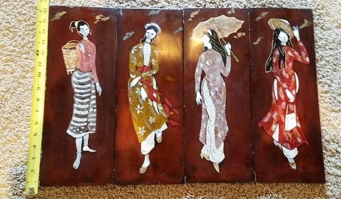 SET OF (4)  16" INCH TALL WALL PANEL SET - ASIAN LADIES