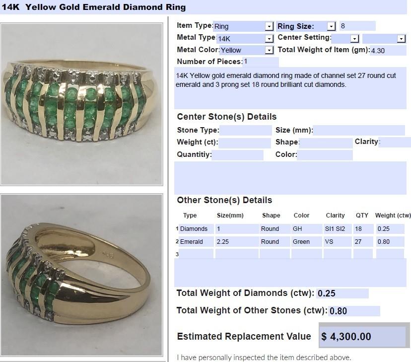 14KT YELLOW GOLD EMERALD DIAMOND RING