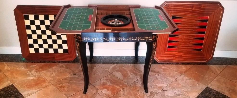 GORGEOUS INLAID FRENCH GAMBLING TABLE WITH MULTIPLE GAMES