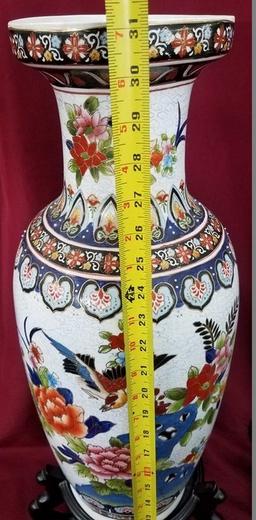 PAIR OF ASIAN THEME VASES W/ STANDS - 32" TALL