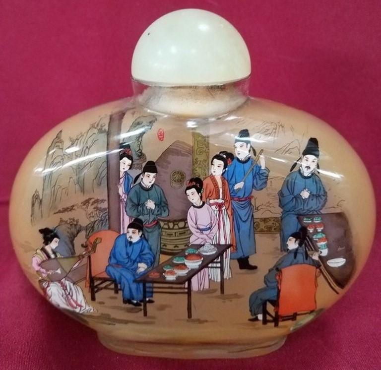 6" TALL REVERSE HAND PAINTED PERFUME BOTTLE