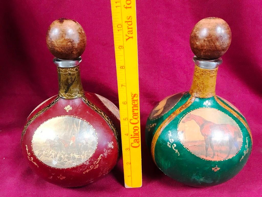 LOT OF TWO VINTAGE LEATHER DECANTERS