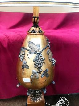 VINTAGE GOLD PAINTED LAMP W/ GRAPES  & GREAT SHADE