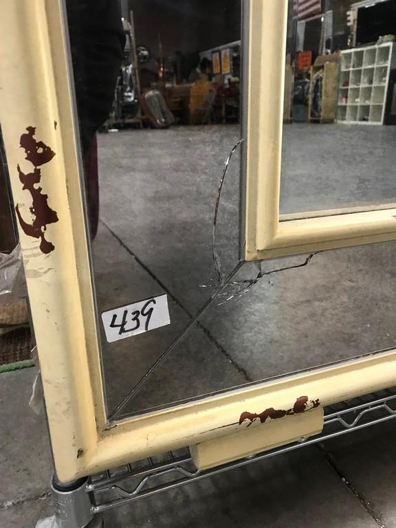 LARGE OFF WHITE FRAMED ANTIQUE MIRROR