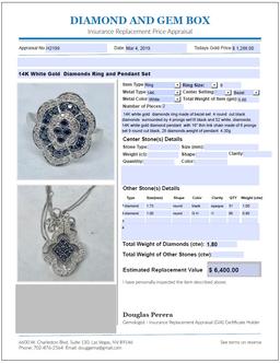14KT WHITE GOLD 1.80CTS DIAMOND RING AND PENDANT SET