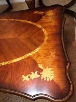 VERY ELEGANT 3PC TABLE SE WITH GLASS INSERTS & INLAID TOP