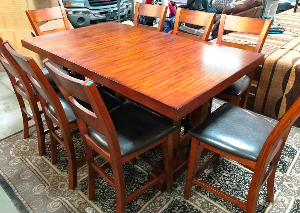 NEW ZIVA COUNTER-HEIGHT DINING TABLE & 8 PIECE SET (1499.00)