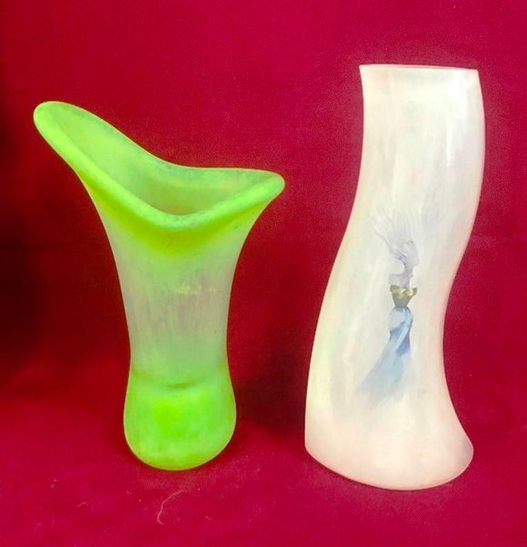 LOT OF TWO (GREEN & WHITE) KOSTA BODA ART GLASS