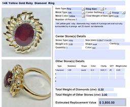 14KT YELLOW GOLD RUBY AND DIAMOND RING