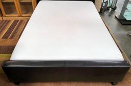 FULL SIZE BROWN PADDED BED W/ MATTRESS