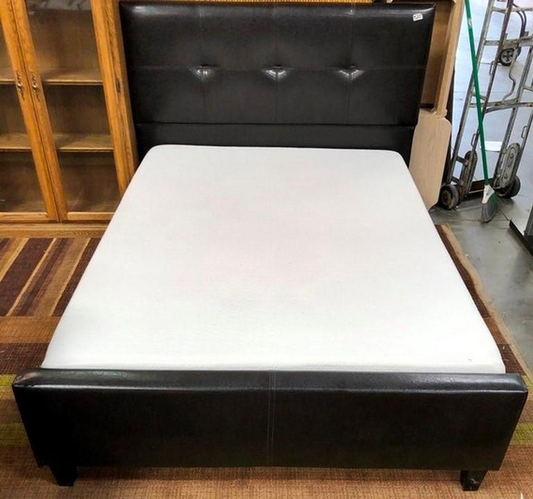FULL SIZE BROWN PADDED BED W/ MATTRESS
