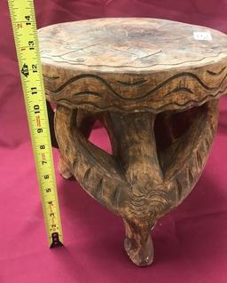 WOOD CARVED STOOL - ANTIQUE