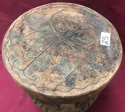 WOOD CARVED STOOL - ANTIQUE