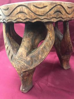 WOOD CARVED STOOL - ANTIQUE