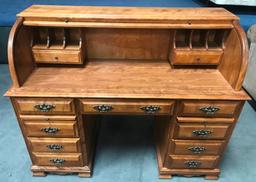 MAPLE ROLL TOP DESK WITH MATCHING CHAIR