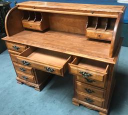 MAPLE ROLL TOP DESK WITH MATCHING CHAIR