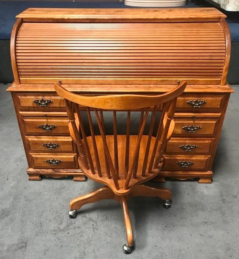 MAPLE ROLL TOP DESK WITH MATCHING CHAIR