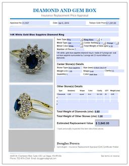14KT WHITE GOLD BLUE SAPPHIRE & DIAMOND RING